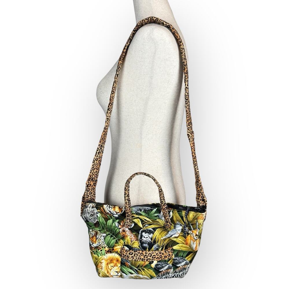 Vintage Quilted Jungle Animal Print Mini Tote Shoulder Crossbody Bag